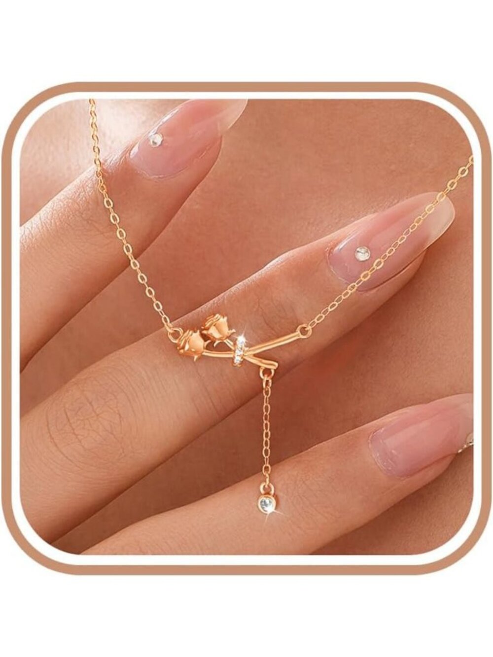 Dainty 925 Sterling Silver Rose Necklace with Cubic Zirconia for Women, Elegant